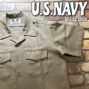 ★USA直輸入!!★正規品★【U.S.NAVY 米海軍】Flying Cross社製 半袖 ユーティリティーシャツ【L~XL位】ベージュ ミリタリー 軍物 K3-456