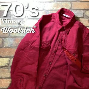 ★70′s vintage★白タグ★旧タグ★正規品★【Woolrich ウールリッチ】シャモアクロス 長袖 ワークシャツ【L】赤 老舗 アウトドア K3-266