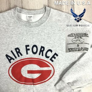 ★アメリカ直輸入★USA製★【AIR FORCE】BIGロゴプリント 裏起毛 長袖 スウェトシャツ トレーナー[海外規格S]霜降 グレー 米軍 空軍 K2-036