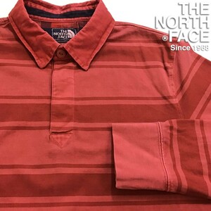 ★USA直輸入!!★状態良好★正規品★【THE NORTH FACE ノースフェイス】マルチボーダー柄 長袖 ラガーシャツ ポロシャツ【M】赤 茶 K2-716