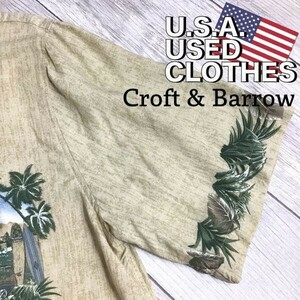 ★USA直輸入!!★状態良好★【Croft&Barrow】サンドカラー サーフ柄 ヴィンテージ レーヨン アロハシャツ[メンズ M]ベージュ リゾート K-688