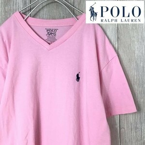 ★USA古着★良品＆正規品★【Polo Ralph Lauren ラルフローレン】Vネック 刺繍ポニー 半袖 Ｔシャツ【海外規格大きめ S/P】ピンク K-801