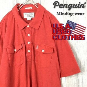 ★USA直輸入!!★正規品★【Penguin by Munsing Wear マンシング】ソリッドカラー コットン 半袖 ポロシャツ[メンズ L]赤 ゴルフ 老舗 K-669