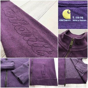 ★状態良好!! 正規品★[carhartt カーハート]裏起毛 フルジップ 刺繍ロゴ スウェット ジャケット[レディース L 12-14]紫 アウトドア K-222