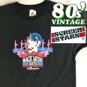 ★80’s vintage★USA製★レア品★【Disney×SCREEN STARS】Magic Music Days オフィシャルホスト ヴィンテージ 半袖 Ｔシャツ[L]黒 K-760