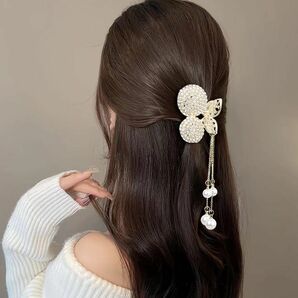 バレッタ リボン ヘアアクセサリー 髪飾り 髪留め 結婚式 ヘアピン ラインストーン ヘアクリップ 小さめ 上品