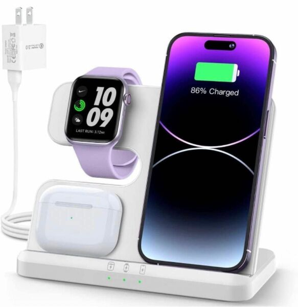 JARGOU ワイヤレス充電器　同時充電　ホワイト　卓上充電 Apple Watch AirPods iPhone 急速充電