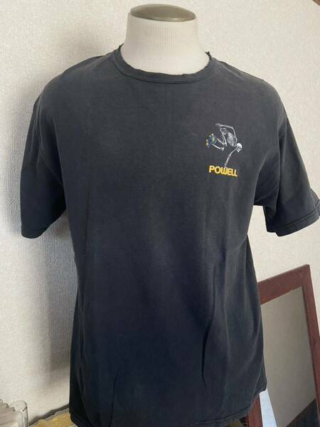 2000年代初期　POWELL SKATE BOARD SKELTONTシャツ 半袖 ブラック 