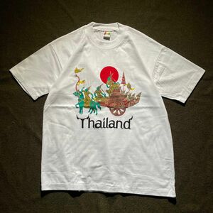 90s Thailand スーベニア　プリントTシャツ　L相当　ホワイト　古着Tシャツ