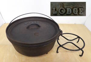 【よろづ屋】LODGE Cast Iron Camp Dutch Oven ロッジ キャンプダッチオーブン 12インチ 内径おおよそ30cm 5.6L USA 脚付き(M0525-100)