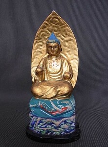 【H2703】高さ19.5㎝　木彫　仏像　お釈迦様　日本仏教美術　中古品　