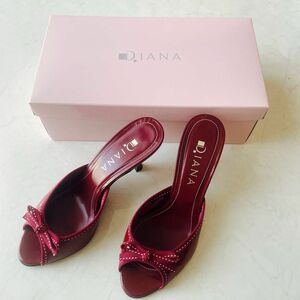 【美品】DIANA(ダイアナ)リボンエナメルミュール　23㎝　ワイン色