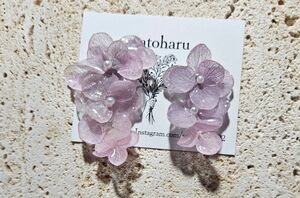 パープル紫陽花イヤーカフ&ピアス
