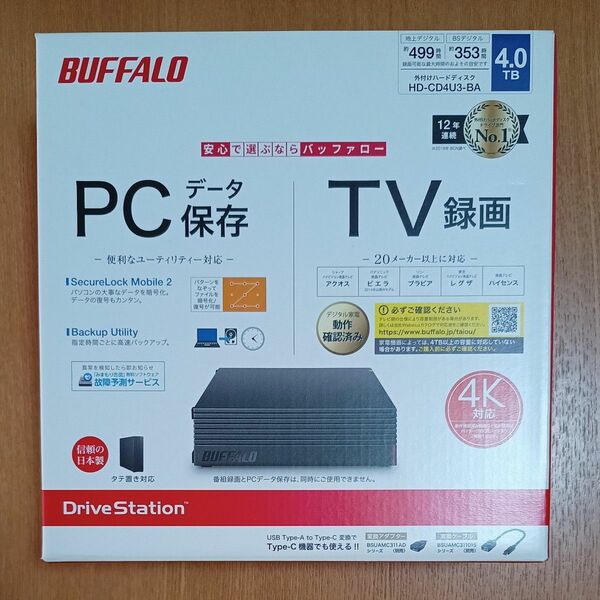 中古品 BUFFALO 外付ハードディスク HD-CD4U3-BA [4TB]