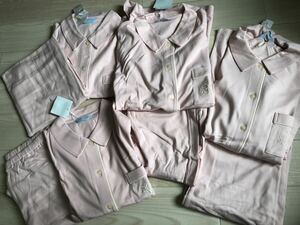 44617 pyjamas 4 put on lady's long sleeve long trousers cotton pink KID BLUE unused home storage goods 