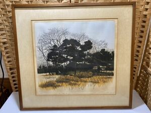 45288【自宅保管品】岡本省吾 銅版画 エッチング 『雪野』 22/75 風景画