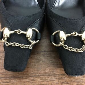 44694 グッチ GUCCI 131964 37C 約23.5㎝  ヒール パンプス ロゴ 金具 裏面リペアの画像10