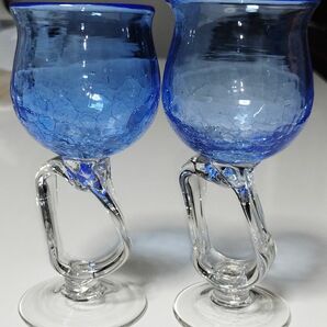 琉球ガラス　琉球浪漫ワイングラス　ブルー　冷酒グラス　お洒落　コップ　可愛い　ヒビ模様　お酒