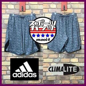 SP1-189◆状態良好!!◆速乾・伸縮◆灰×黒【adidas アディダス】CLIMALITE ハーフパンツ【メンズ L】サッカー ランニング ジム スポーツ