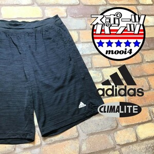 SP1-082◆お買い得!!◆吸湿速乾◆ブラック【adidas アディダス】CLIMALITE 総柄 ショートパンツ【メンズ L】ランニング ジム 筋トレ 短パン