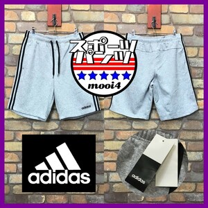 SP1-267★未使用品★US規格★グレー【adidas アディダス】3ストライプ スウェット ハーフパンツ【メンズ M】ストリート スポーツMIX