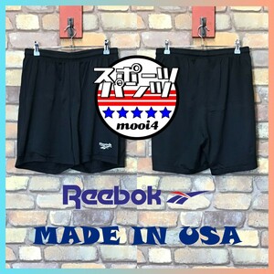 SP1-242★90's USA製★状態◎★ブラック【Reebok リーボック】メッシュ ナイロン ショートパンツ【メンズ M~L】ショーツ スポーツMIX 古着