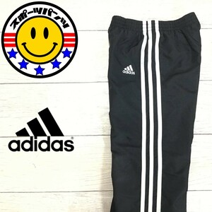 SDN3-917◆USA正規品◆人気色【adidas アディダス】裏地メッシュ付 3ストライプ シャカシャカパンツ【ユース 110】黒 白 ナイロンパンツ