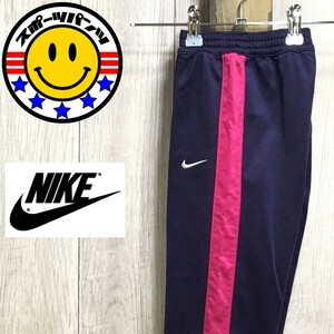 SDN3-918◆USA正規品◆裏起毛【NIKE ナイキ】サイドライン トラックパンツ【ユース 110】濃紫×ピンク 運動着 体操着 ジャージパンツ