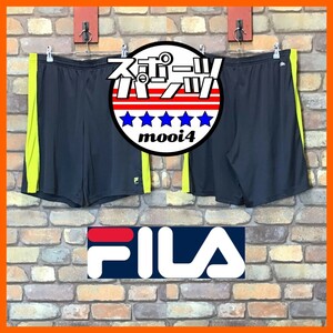 SP1-173◆US規格・大きめ◆グレー×蛍光イエロー◆【FILA フィラ】ストレッチ ハーフパンツ【メンズ L】ショーツ ランニング ジム テニス