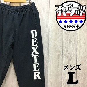 SDN4-477◆USA古着◆良品＆正規品【DEXTER】プリント スウェットパンツ【メンズ L】黒 ワイドパンツ ストリート 古着 韓国 スウェット