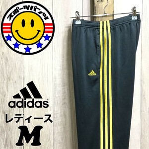 SDN3-835◆USA直輸入◆正規品【adidas アディダス】サイド 3ストライプ 七分丈 メッシュ トラックパンツ【レディース M】グレー 黄 金 運動