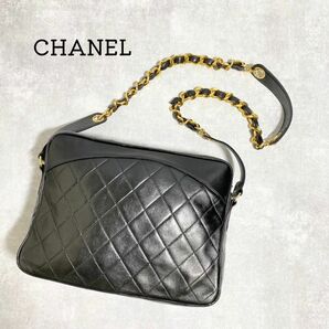 CHANEL チェーンショルダーバッグ マトラッセ ラムスキン ブラック