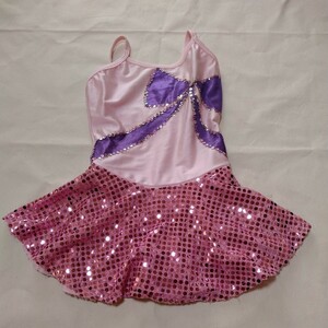 レオタード　スカート付　サイズ130 　バレエ　スパンコール　女の子　キャミドレス　ダンス　 光沢系 ピンク