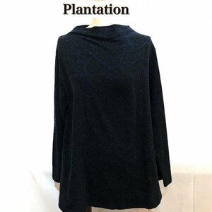 日本製 Ｐｌａｎｔａｔｉｏｎ 紺 花地模様 総柄 プランテーション 綿 ネイビー ボートネック 長袖 洋品婦人服/269