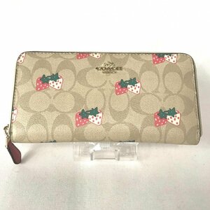 美品 ＣＯＡＣＨ コーチ Ｆ９８１２６ ロングウォレット 長財布 いちご柄 シグネチャー ラウンドファスナー 鞄 鞄/266