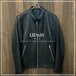 羊革 サイズ Ｍ ブラック スタンドカラー 立襟 美品 ＬＩＤｎＭ リドム ラムレザー シングルライダース 洋品紳士服/233