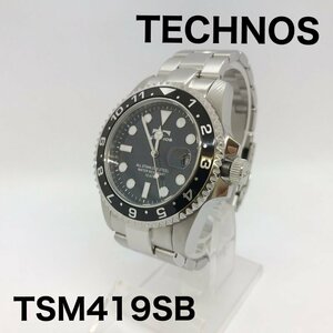 【美品】 ＴＥＣＨＮＯＳ テクノス ＴＳＭ４１９ＳＢ クォーツ オールステンレス カレンダー 腕時計 メンズ 時計/246