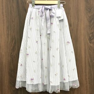 タグ付き ａｘｅｓ ｆｅｍｍｅ アクシーズファム Ｍ ストライプ チュール スカート パープル ラベンダー 花柄 洋品婦人服/208