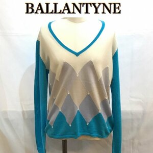 ＢＡＬＬＡＮＴＹＮＥ イタリア製 ひし形 デザイン バレンタイン ニット セーター Ｖネック 綿 カシミヤ 水色 洋品婦人服/269