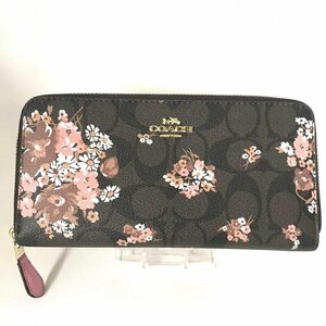 美品 ＣＯＡＣＨ コーチ Ｆ３１５７２ シグネチャー ブーケ プリント アコーディオン 長財布茶 ブラウン 鞄/266