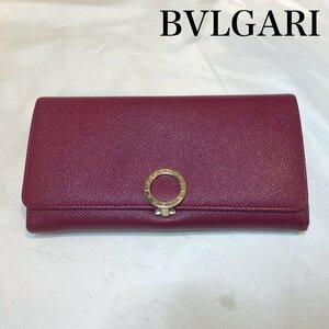 中古 ＢＶＬＧＡＲＩ ブルガリ ブルガリブルガリ レディース レザー 二つ折り 長財布 ロゴクリップ レッド ２８１４３８ 鞄/252