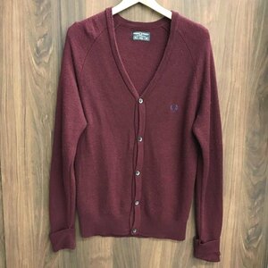 ＦＲＥＤ ＰＥＲＲＹ フレッドペリー ウール １００％ ニット カーディガン 月桂樹 ヒットユニオン エンジ ３６ 洋品紳士服/266