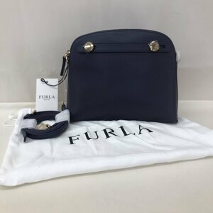 未使用 ＦＲＵＬＡ ショルダー バッグ ネイビー 紺 フルラ ミニ ポーチ ポシェット レザー 鞄 レディース 鞄/255