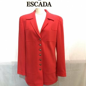 美品 ＥＳＣＡＤＡ サイズ３８ ロゴ 婦人 前ポケット エスカーダ ハーフロングジャケット コーラルピンク テラード 洋品婦人服/269