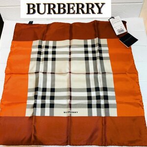 未使用 ＢＵＲＢＥＲＲＹ ＬＯＮＤＯＮ シルク 絹 バーバリー ロンドン ４６×４６ ノバチェック オレンジ系 洋品その他/269