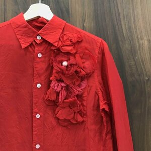 ｔｒｉｃｏｔ ＣＯＭＭＥ ｄｅｓ ＧＡＲＣＯＮＳ 日本製 コムデ ギャルソン シャツ 長袖 レッド 赤 キュプラ 花 洋品婦人服/208