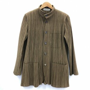 ＩＳＳＥＹ ＭＩＹＡＫＥ イッセイミヤケ メンズ ブラウン プリーツ ジャケット Ｍサイズ 茶系 スタンドカラー 洋品紳士服/219