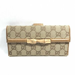 ＧＵＣＣＩ グッチ キャンバス 長財布 ベージュ系 鞄 財布 バンブー ＧＧ柄 １１２５３５・０４１６ ウォレット コイン 鞄/218