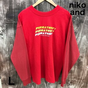 ｎｉｋｏ ａｎｄ ＰＩＺＺＡ ＴＯＲＵ コラボＴシャツ ニコアンド ピザトル ２ＷＡＹ ロンＴ 長袖 Ｌ 赤 洋品婦人服/246