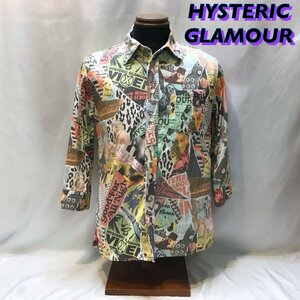 中古 ＨＹＳＴＥＲＩＣ ＧＬＡＭＯＵＲ ヒステリックグラマー ボタンダウン 七分袖 シャツ 総柄 Ｌ ０２２２ＡＨ０３ 洋品紳士服/252